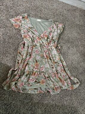Altar'd State Floral Sage & Pink Wrap-Style Kids Dress